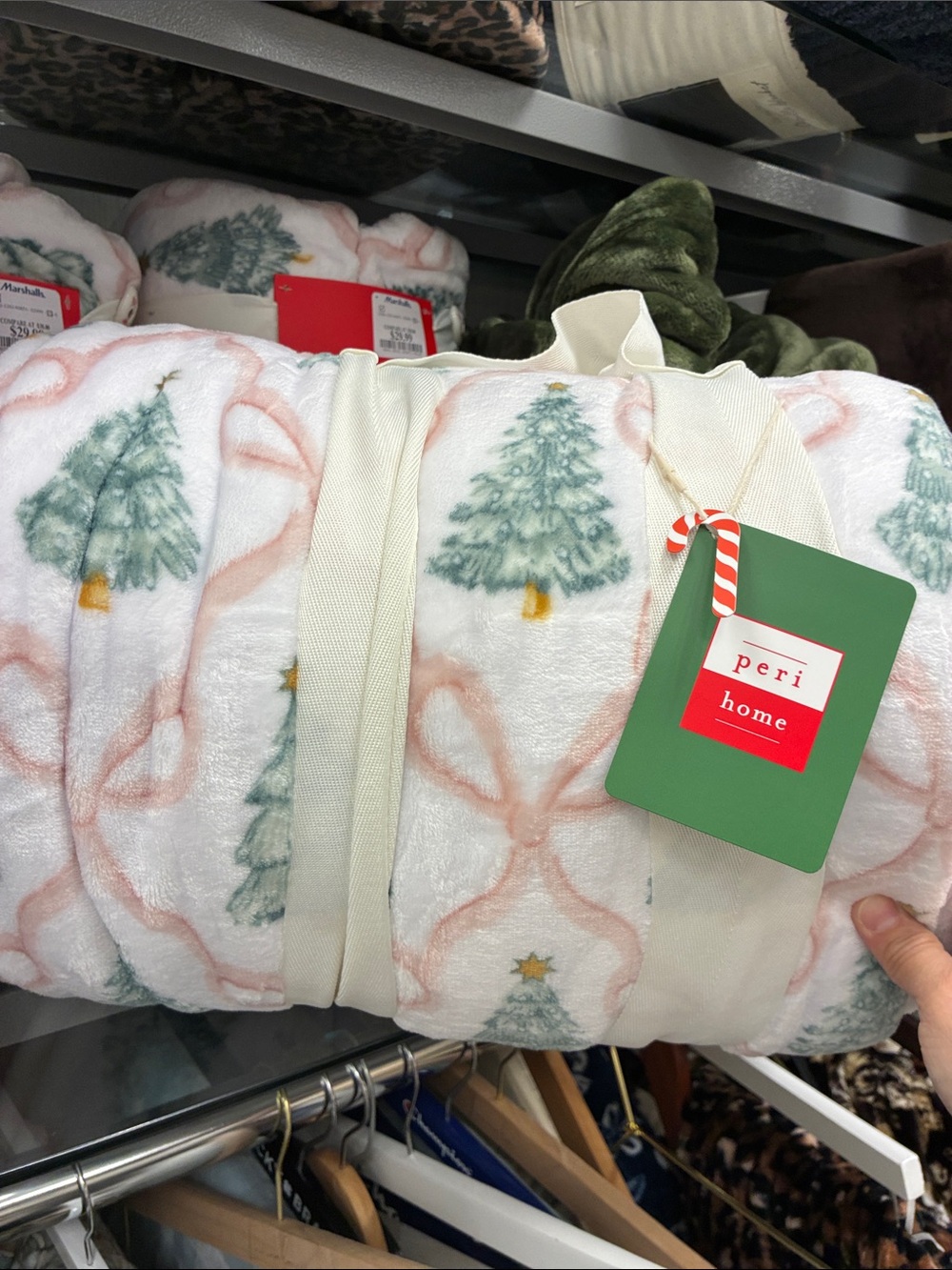 White & Green Christmas Tree Plush Throw Blanket